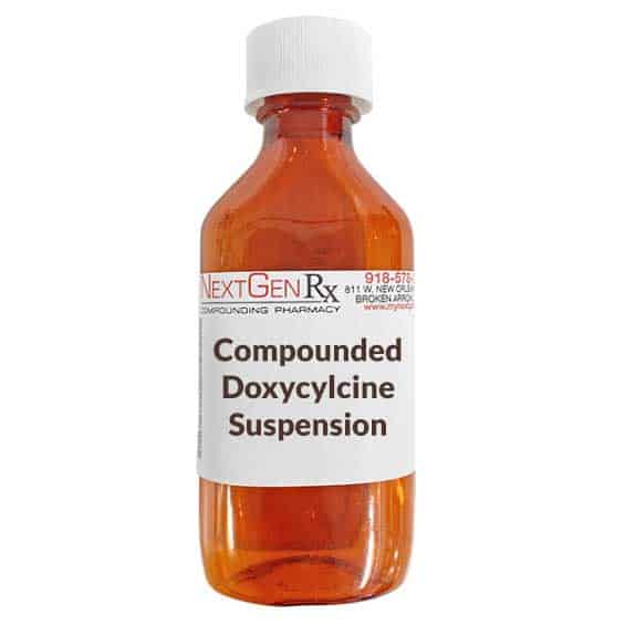 bottle of compounded doxycylcine suspension for cats