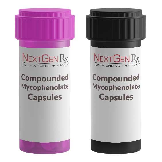 two bottles of compounded mycophenolate capsule pet medication