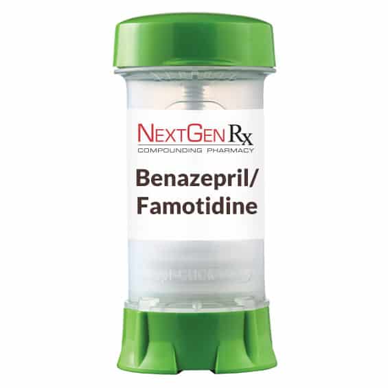 Topi Click bottle of benazepril famotidine oral paste pet medications