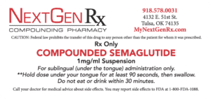 prescription label for  compounded semaglutide sublinguals