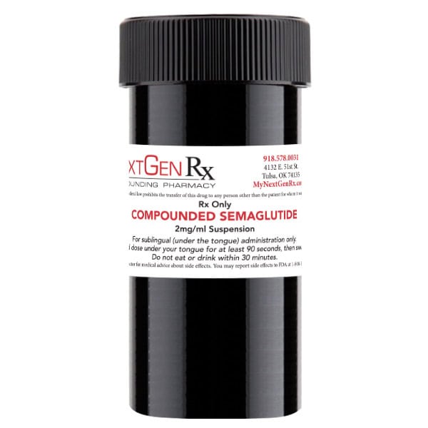 black prescription bottle for compounded semaglutide sublinguals