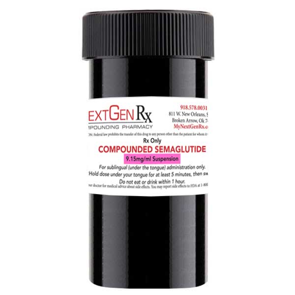 black prescription bottle for compounded semaglutide sublinguals
